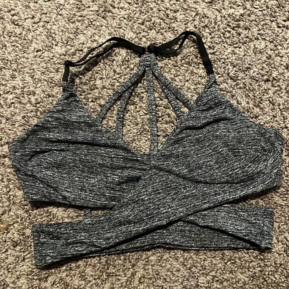 Gray heather wrapped sports bra